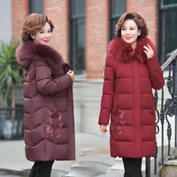 high quality mother thickened warm women padded middle aged elderly cotton down clothes long mother jacket embroidered