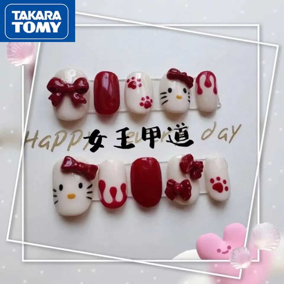 

TAKARA TOMY Handmade Nail Patches Cute Hand-painted Cartoon Hello Kitty Wearing Nail Art Finished Removable Reusable