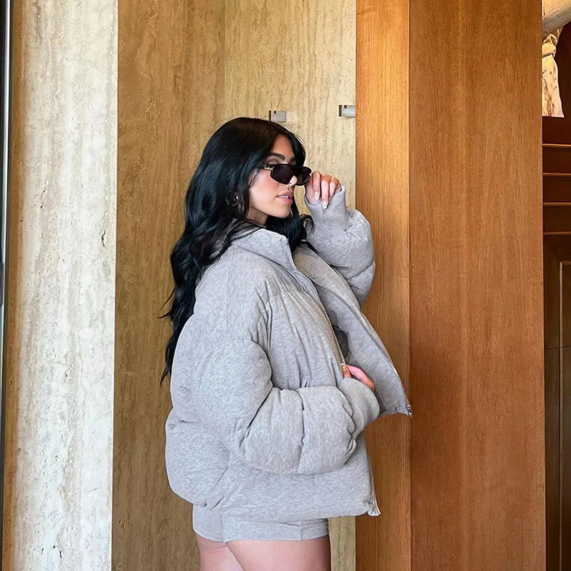 Sunny Trendy Streetwear Women Coat Zipper Quilted Loose Solid Winter Keep Warm Tops Casual Wild Trend Chic Work Clothing