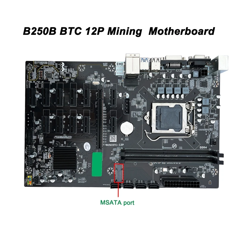 

B250 BTC Miner CPU Motherboard 12 Video Card Slots VGA DVI Support LGA 1151 DDR4 Sodimm SATA3.0 USB 3.0 Low Power