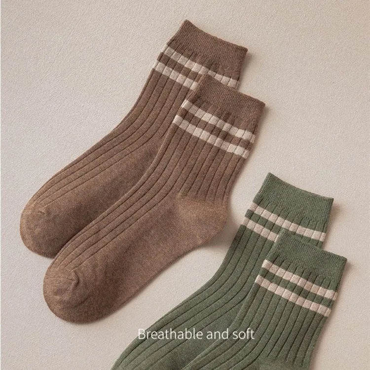 Yasuk Autumn Winter Men Fashion Soft Solid AllMatch Casual Simple Comfortable Breathable Cotton Warm Boy High Socks Stripe 5Pcs