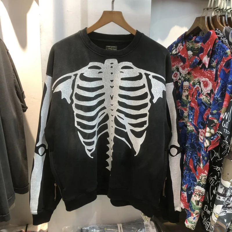 

KAPITAL Oversized Sweatshirt Vintage Bone Skeleton Print Stitching High Street Men Women 1:1 High Quality Kapital Pullover
