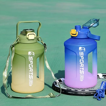2400ML Large Capacity Water Bottle Gradient Color Time Marker with Handle Strap Wide Mouth Opening Outdoor Sport Fitness Gym Cup 2