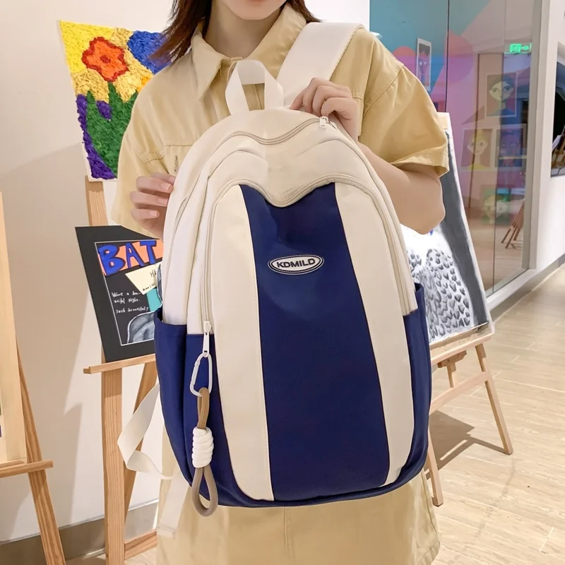 

Fashion Enopella Patchwork High School Bookbag Trendy Women Waterproof Nylon Cute Backpack College Girls Boys Bagpack Black