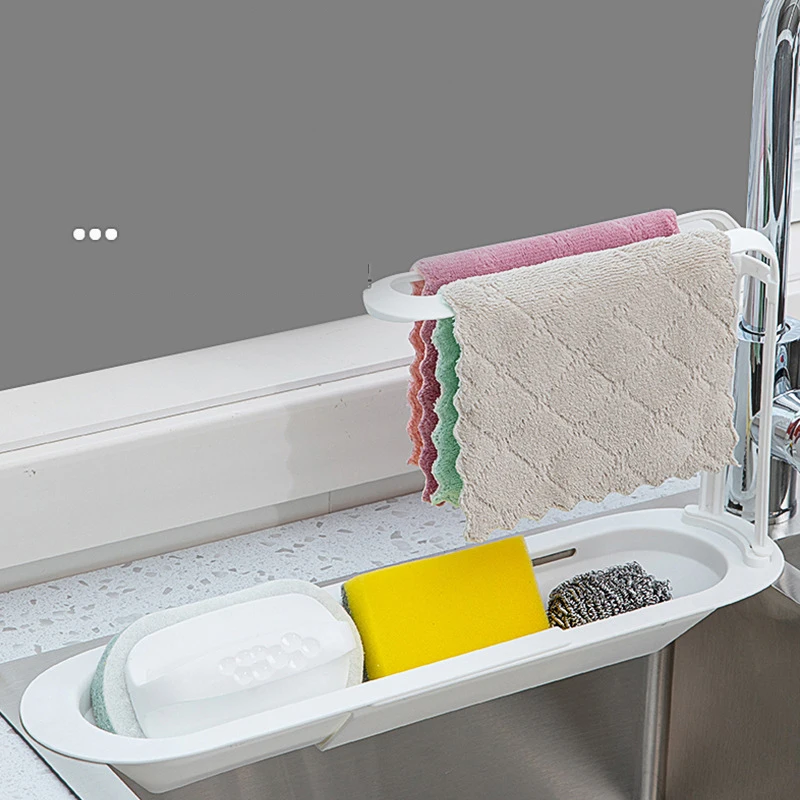 

Storage Basket Towel Rack Sink Accessories Telescopic Sink Shelf Kitchen Gadgets Plastic Draining Basket Sink Drain Rack