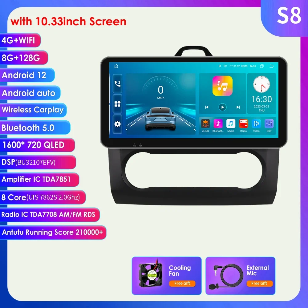 Автомобильный радиоприемник 2din Android для Ford Focus Exi MT AT 2004-2011, автомобильный мультимедийный плеер, GPS-навигация, 4G + Wi-Fi, головное устройство Carplay 7862