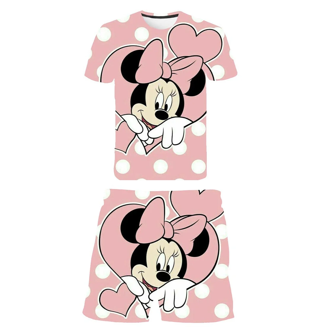 

Summer Children Girl Disney Mickey Mouse Minnie Cute Print Clothing Set Short Sleeve T shirt + Causal Beach Shorts 2Pcs Suit