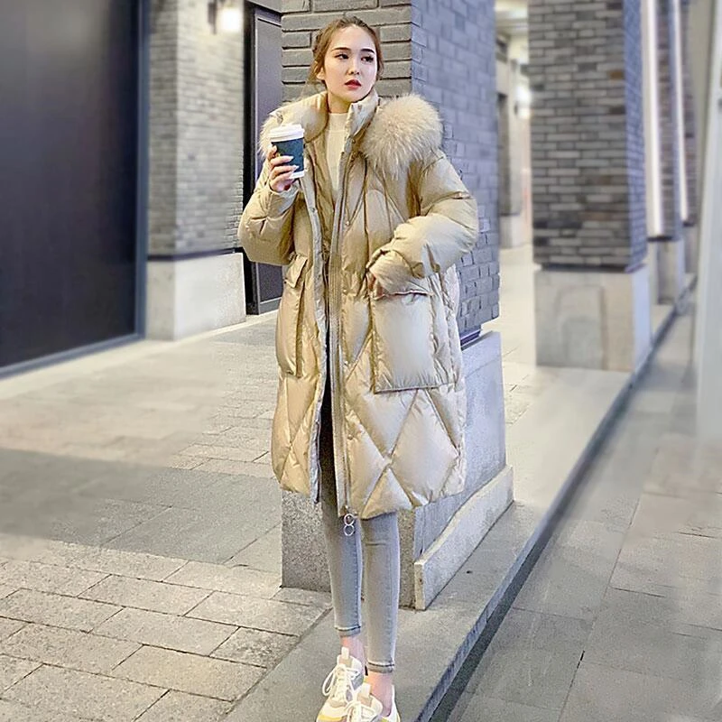 2022 Women Long Snow Overcoat Cotton Padded Parka Lady Fashion Warm Fur Liner Hooded Outwear Windproof Rainproof Thick Warm Coat