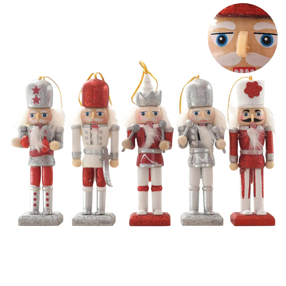 

1 Set/5pcs Creative Wooden Ornament Delicate Christmas Desktop Doll Hanging Pendant Decoration for Home Office Backpack )