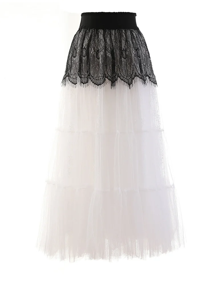 

Женская длинная юбка с высокой эластичной талией, серая сетчатая элегантная юбка-полубоди с цветными вставками, весна-осень 2022, C642