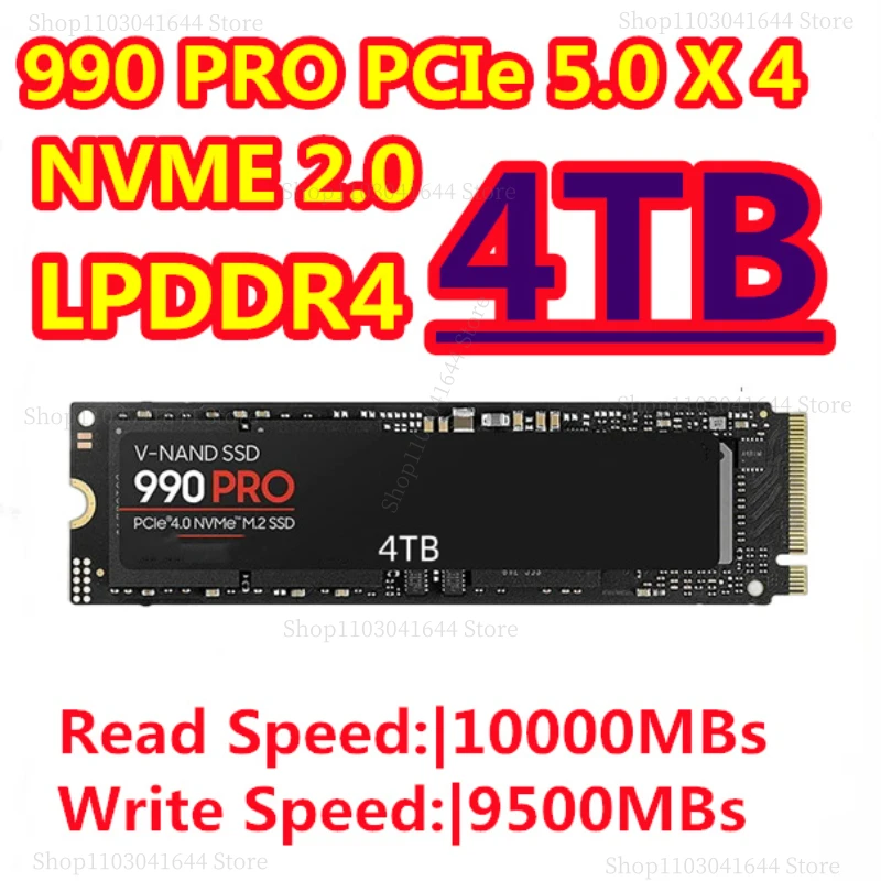 

Твердотельный накопитель 990PRO 10000 Мб/с M.2 SSD 1 ТБ 2 ТБ 4 ТБ PCIe 5,0x4 M2 NVMe 2,0 диск 2 Гб Dram кэш-памяти Внутренний твердотельный накопитель для PS5 настольного ПК