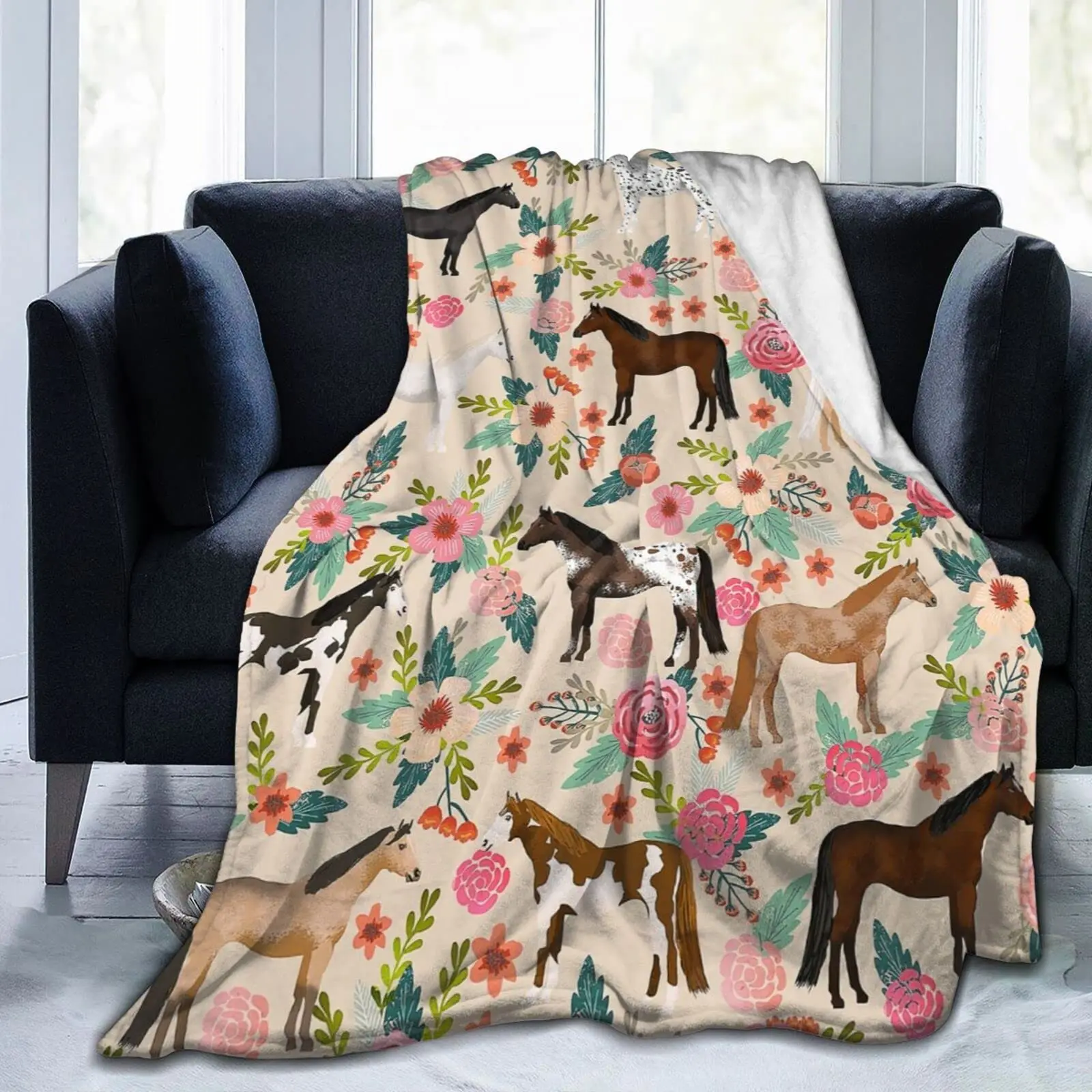 

Horse Printed Throw Blanket Ponies Animal Blanket for Boys Girls Soft Lightweight Flannel Blanket for Bed Couch Sofa All Season