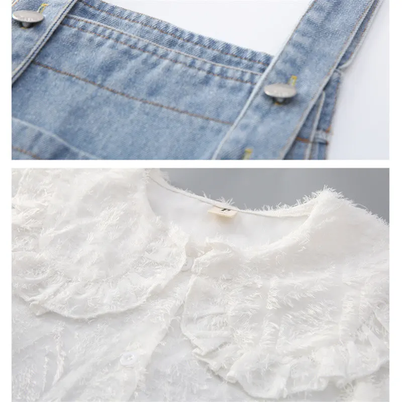 Teenage Girls Sets 2022 Spring Long Sleeve Blouses and Suspender Heart Print Children's Cute Suits Casual Loose Kids Tracksuits