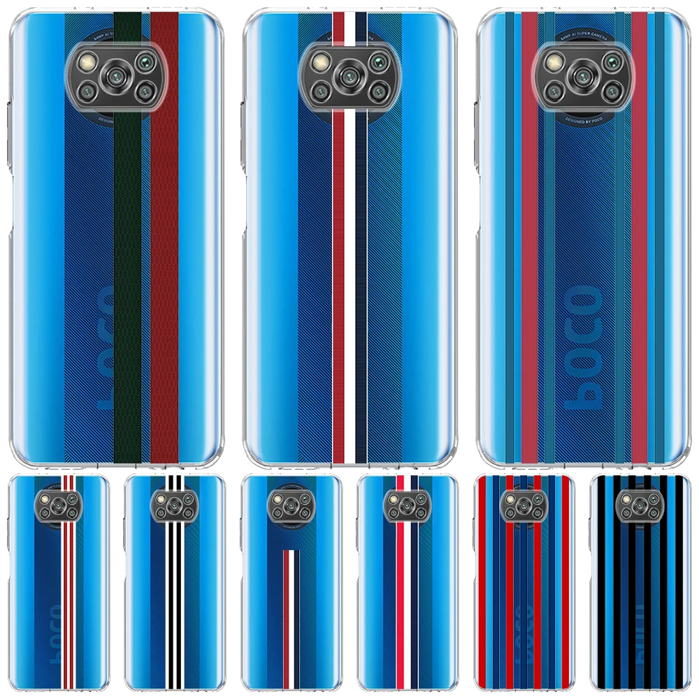 

Чехол для телефона Xiaomi Poco X5 X3 NFC X4 Pro 5G F4 GT M5 M5s F3 Pocophone F1, прозрачный чехол из ТПУ Mi 13 12T, спортивные фирменные полосы