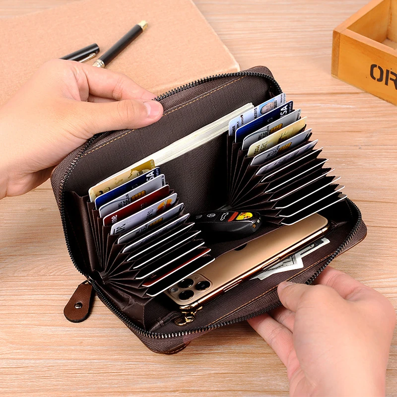 Men's Long Zipper Wallets High Quality Pu Leather Wallet for Man RFID Blocking Business Blue Clutch Bag Credit Card Holder Purse