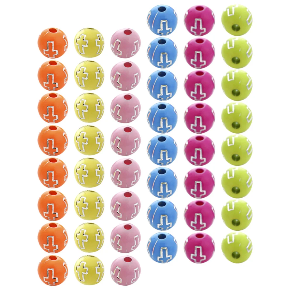 100pcs Beads Bracelet Beads Jewelry Making Beads Jewelry Making Findings Cross Round Beads Loose Beads Rosary Making Supplies