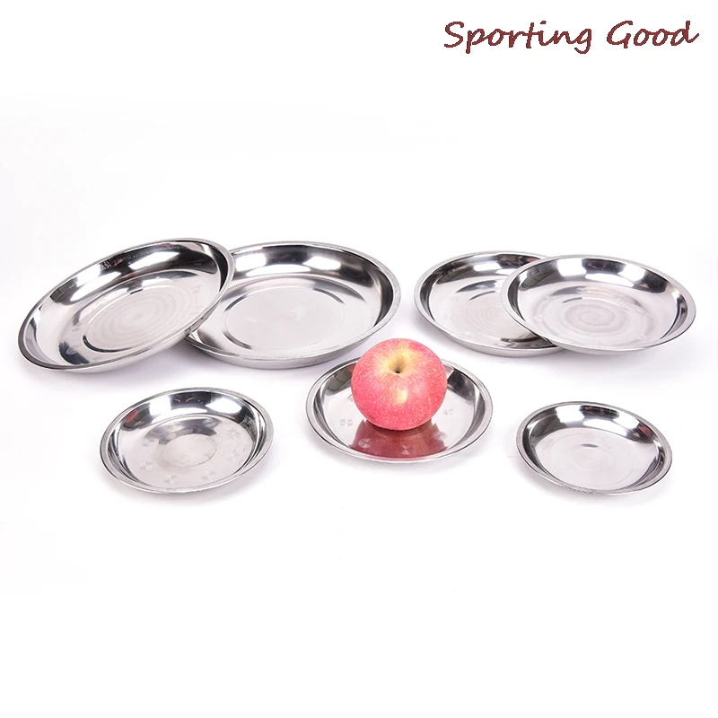 

Camping 14cm-26cm Stainless Steel Dinner Plate Outdoor picnic Tableware Dinner Plate Food Container Salad Plate