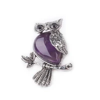 2022 new exquisite owl antique silver pendants decor natural amethyst pendientes with alloy finding fashion necklaces woman