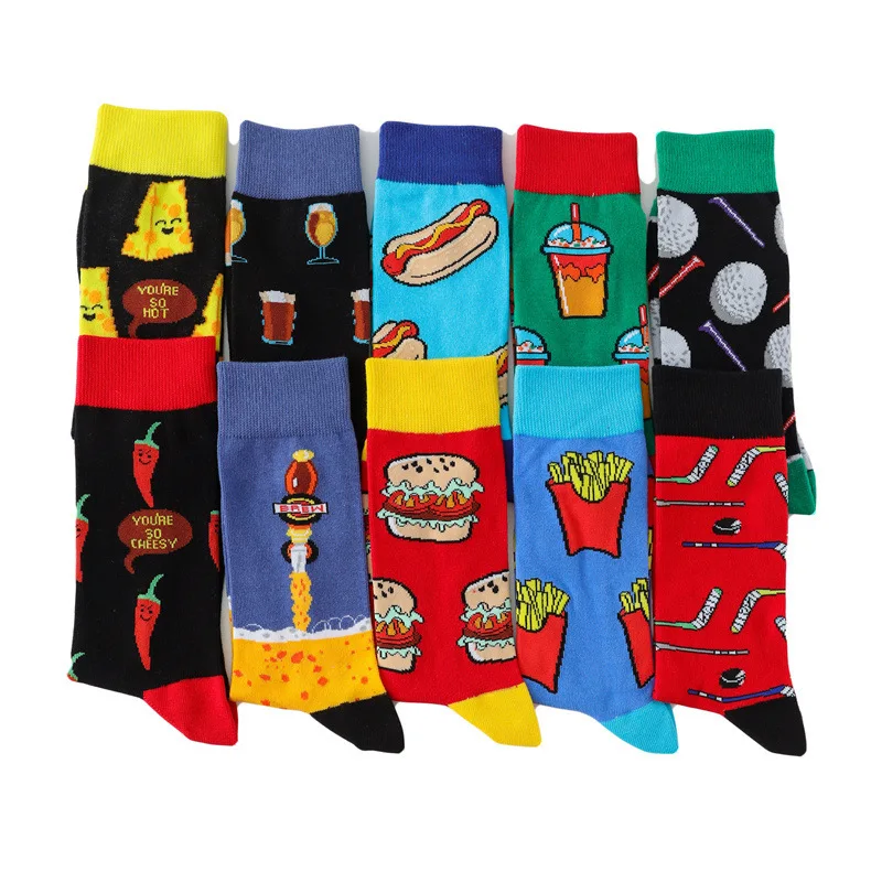 

1 pair Trending Burger Fries AB Socks Long Tube Yang Cotton Skateboard Socks Middle Tube Men's Fruit Plant Socks