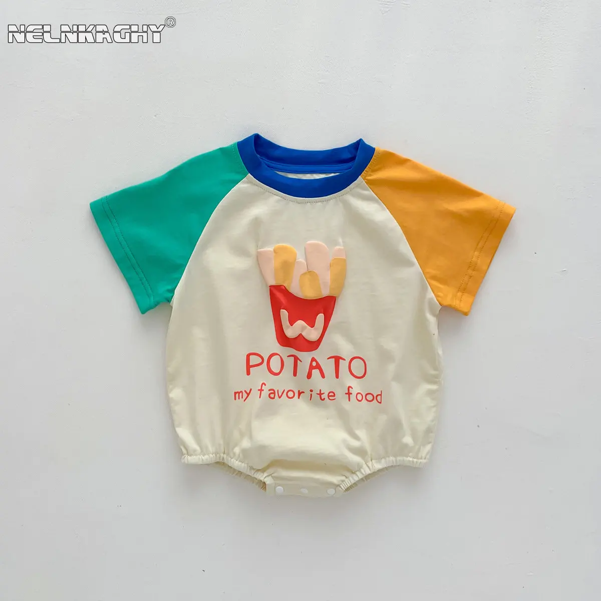 Korean Version Loose Fitting Baby Suit Boys Girls French Fries Shaped Triangular Climbing  Infant Kids Clothing Bodysuits