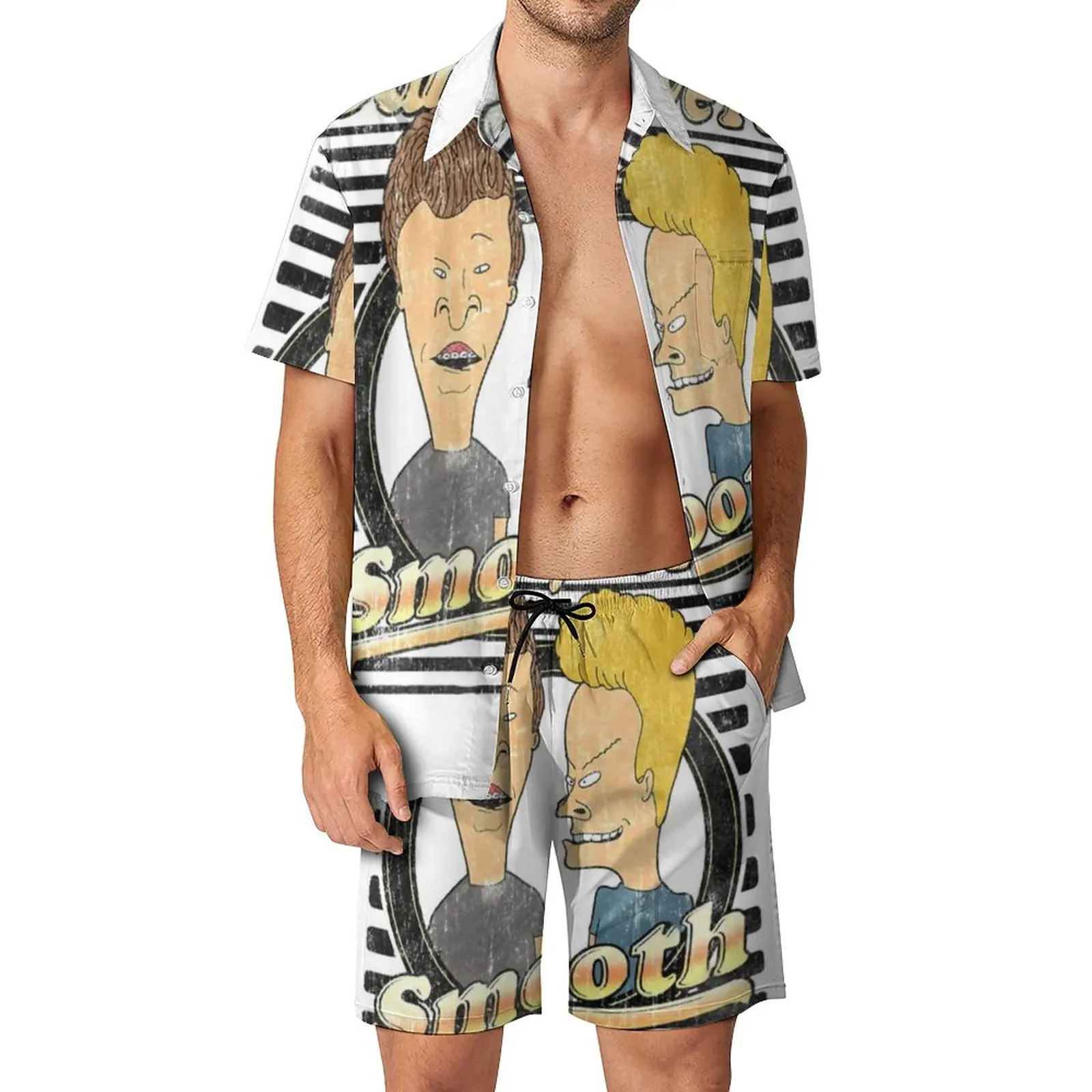 

Мужской винтажный комплект из шорт и рубашки, с коротким рукавом