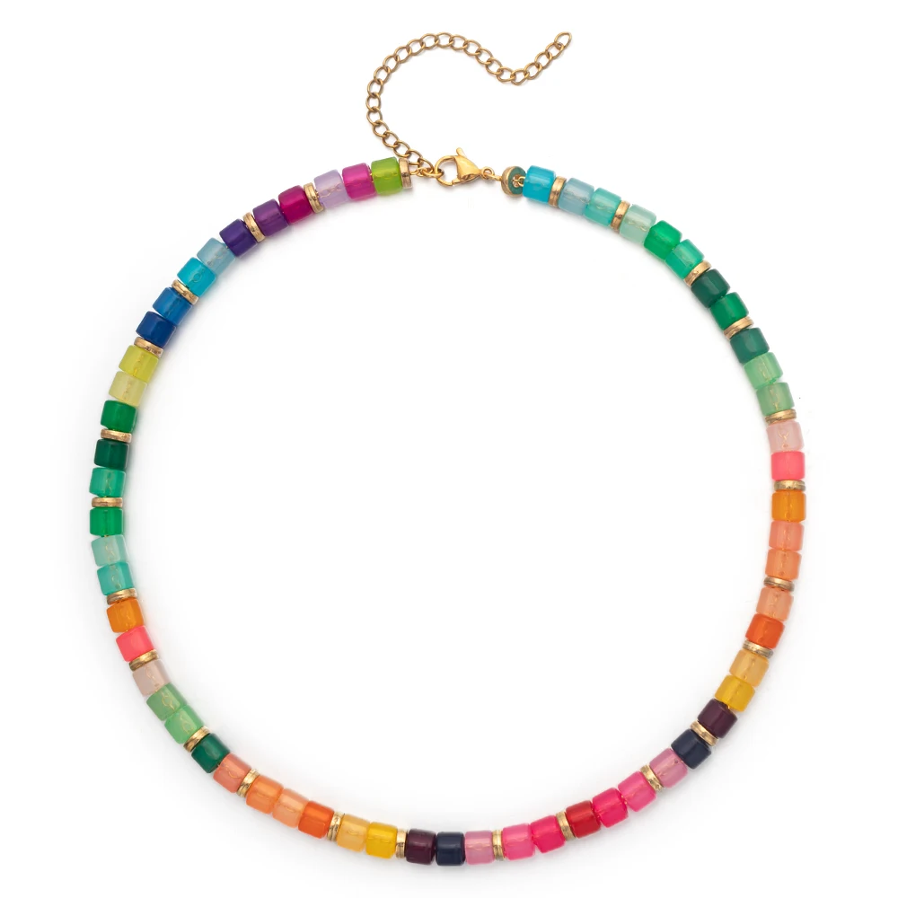 

New Design Crystal Acrylic Necklace For Women Colorful Clear Beads Handmade Necklace 5x6mm Tube Beaded Jewelry