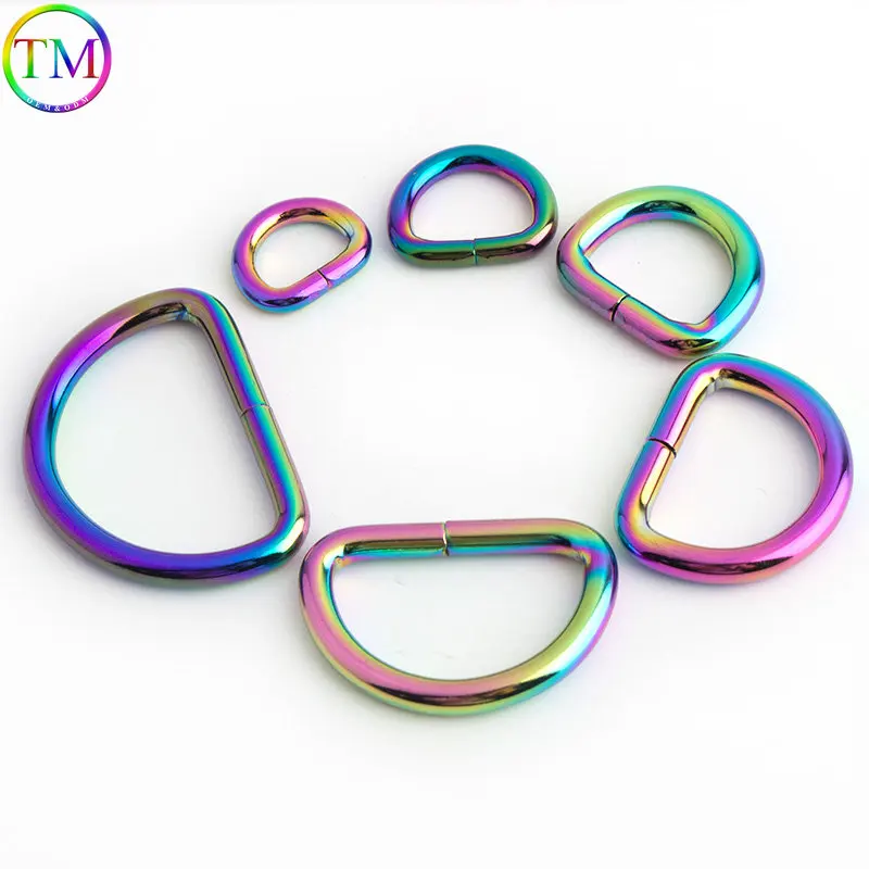 10mm 25mm 38mm Rainbow Metal D Buckles Lobster Clasp D Ring Chain Buckle Connectors For DIY Bag Purse Strap Belt Accessories