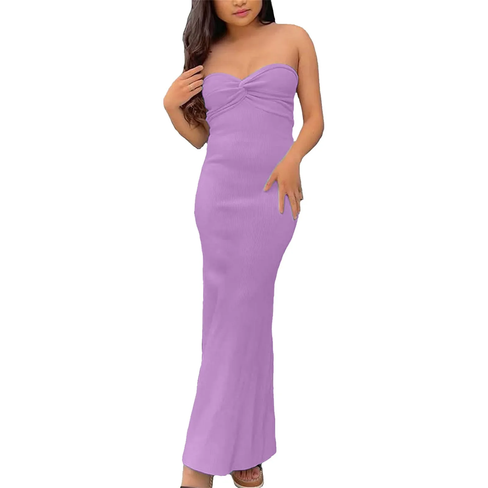 

Cocktail Dress Bell Sleeve Women's Summer Sexy Casual Low Cut Twisted Bra Solid Knitted Split Wrap Long Dress Casual Women Dress