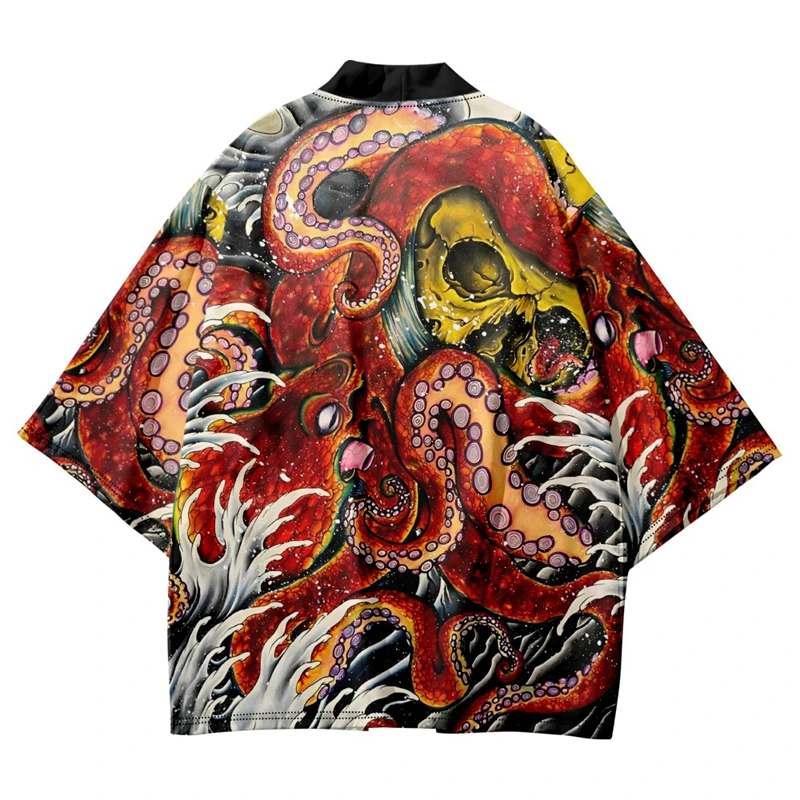

Рубашка с принтом осьминога, Женская традиционная хаори кимоно, мужской бриллиантовый кардиган, юката, для косплея, Японская уличная одежда 5XL 6XL