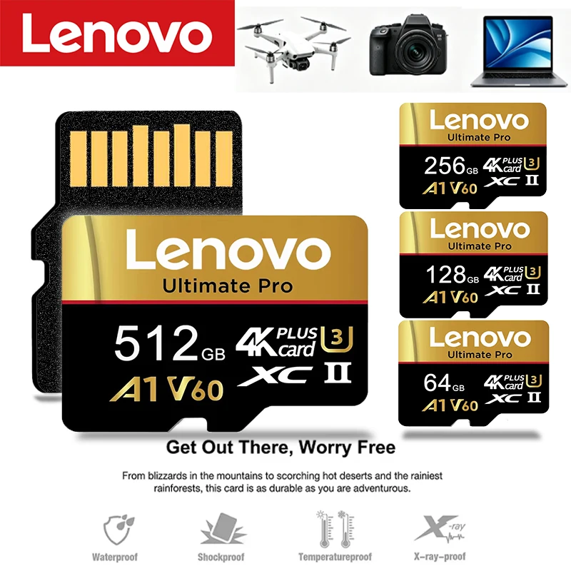 Фото Карта памяти Lenovo высокой емкости 512 ГБ Micro TF SD, карты SD 128 ГБ Class 10, 32 ГБ V30 для видеорегистратора/ПК/Mac №1