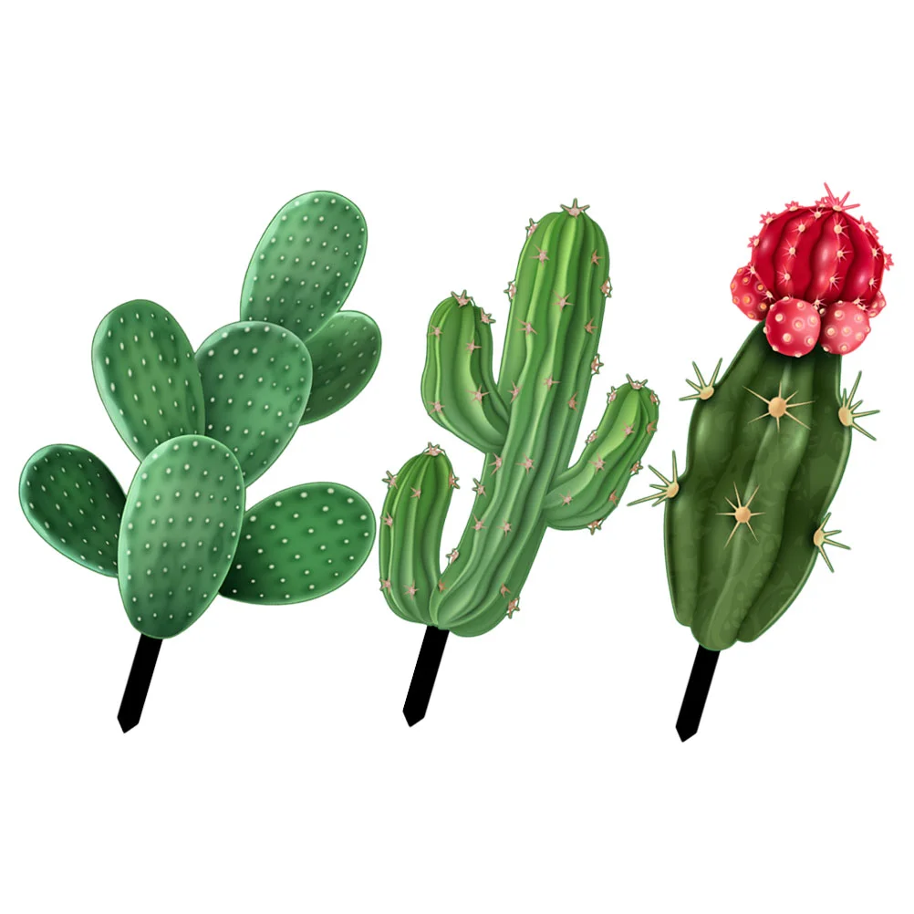 

3 Pcs Decorative Garden Inserts Lawn Ornament Mexican Decorations Cactus-shape Stake Spring Ground Inserted Adornment Yard