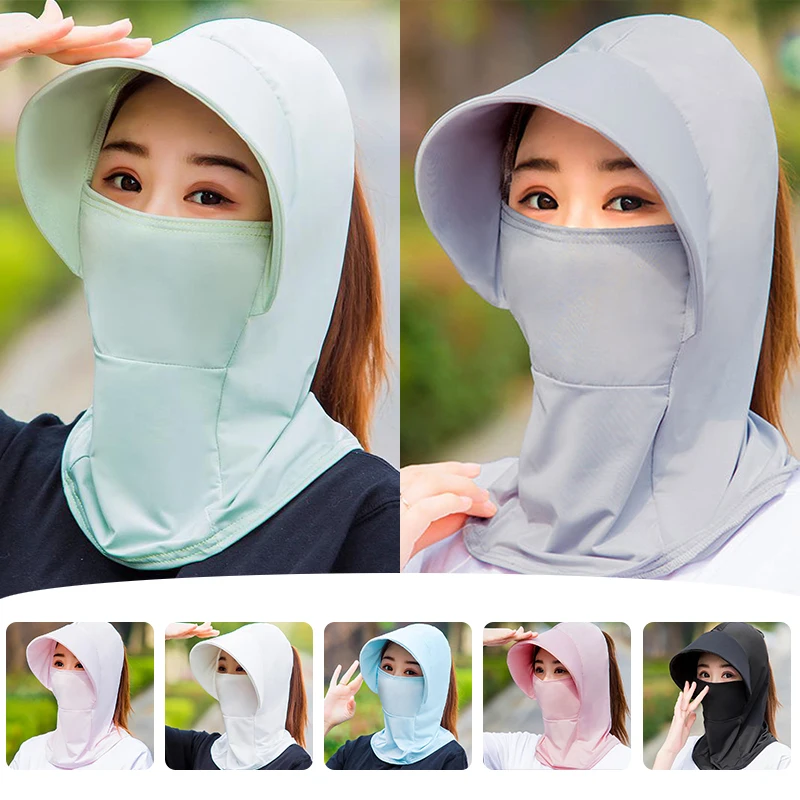 

Summer Ice Silk Hats For Women Sun Hat With Breathable Suncreen Outdoor Bicycling Beach Cap Visor Wide Brim Anti-UV Sunhat