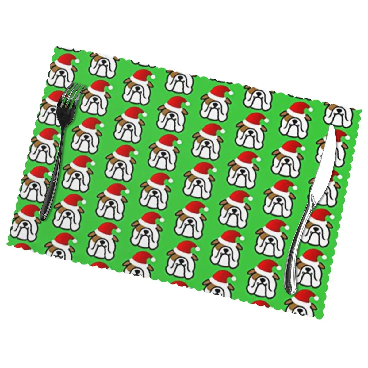 

Bulldog Santa Christmas Non-Slip Insulation Place Mats for Kitchen Dining Table Washable Placemats Bowl Coaster Cup Mat Set of 6