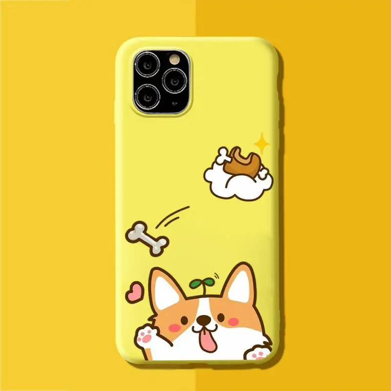 

YNDFCNB Cute Corgi Phone Case for iPhone 11 12 13 Mini Pro Xs Max 8 7 6 6S Plus X XR Solid Candy Color Case