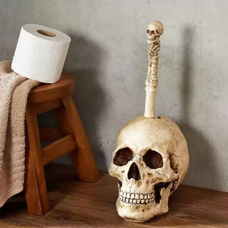 

Halloween Skull Ornament Toilet Brush Holder Home Decor Horror Party Atmosphere Decoration Scene Props Accessories 2022 New