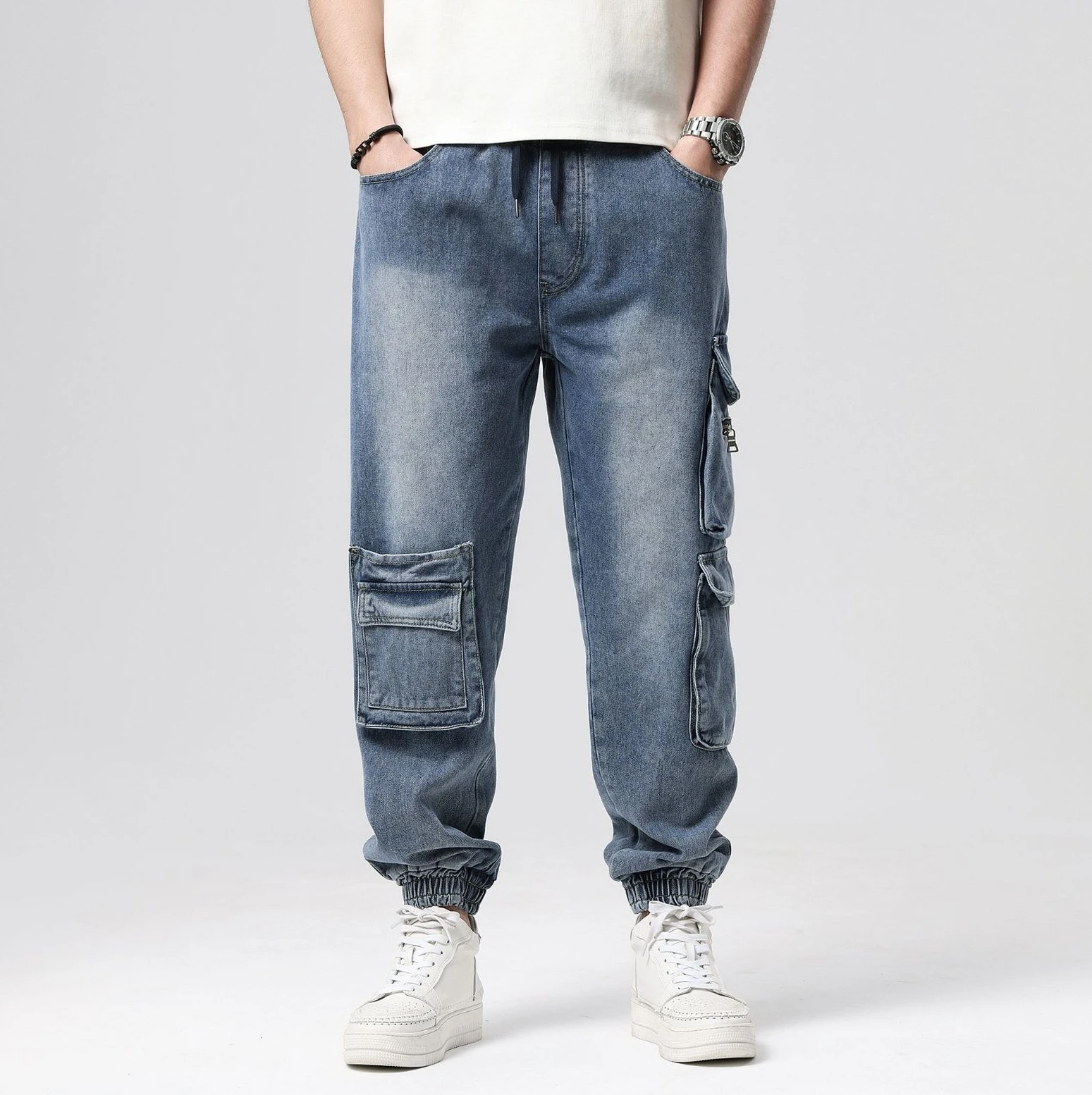 2023 Loose Jeans Men Denim Pants Baggy Straight Hip Hop Skateboard Cargo Jeans Oversized Blue Wide Leg Trousers Large Size 44 46