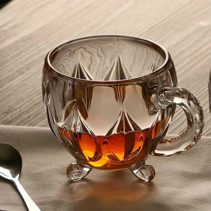 

Vintage Crystal Glass Coffee Mug with Handle, Cute Milk Tea Cup for Home Use