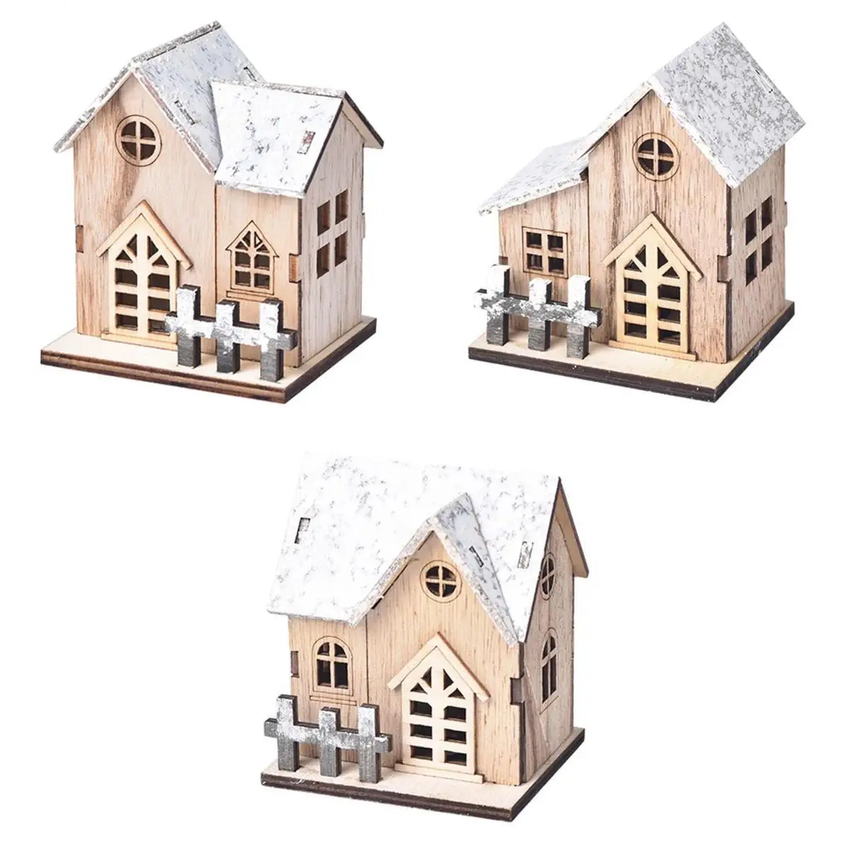 

3 Pieces Christmas Wooden House Table Ornaments Gift Winter Festival Decor