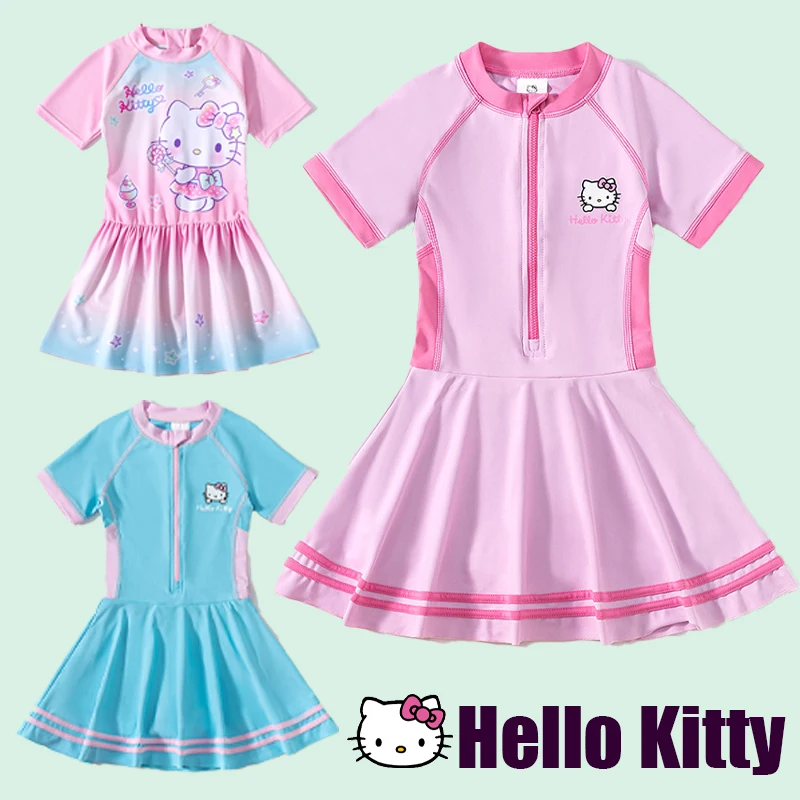 

Kawaii Sanrio мультфильм анимация Hello Kitty милый мультфильм новый детский пляжный купальник большой средний для Девочек Цельный Купальник