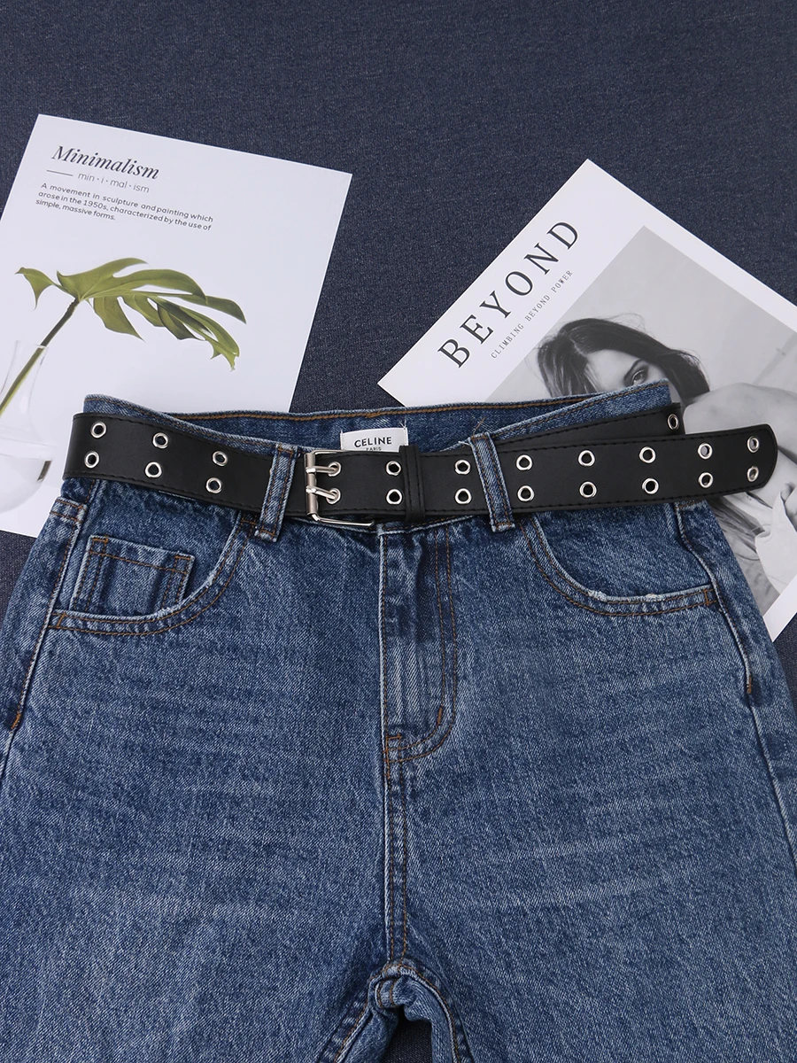 

Women's Punk Rock rivet Double Pin Adjustable Buckle PU belt For Ladies Jeans Hit hot Cowboy Cowgirl Versatile Waist Decorate
