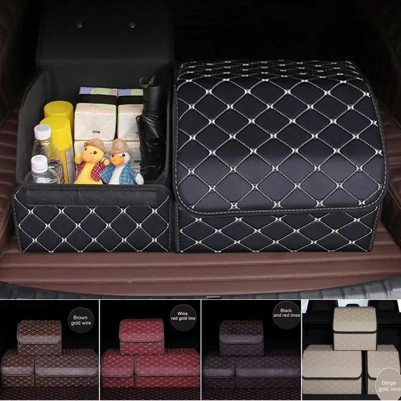 

Car Trunk Organizer Box Folding Large PU Leather Auto Interior Box Trash Case Auto Multiuse Tools Storage Bag Stowing Tidying