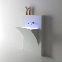 high gloss small solid surface lighted wall wash hand basin design
