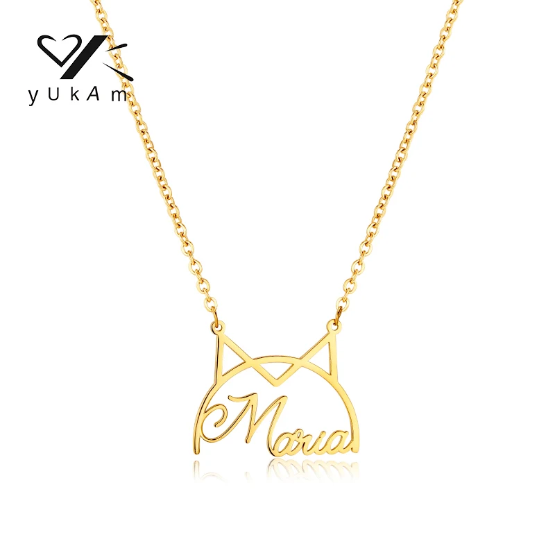 YUKAM Kawaii Cat Women's Necklaces Stainless Steel Woman Special Aesthetic Trendy Necklace 2022 Chokers Custom Jewelry Sets Name