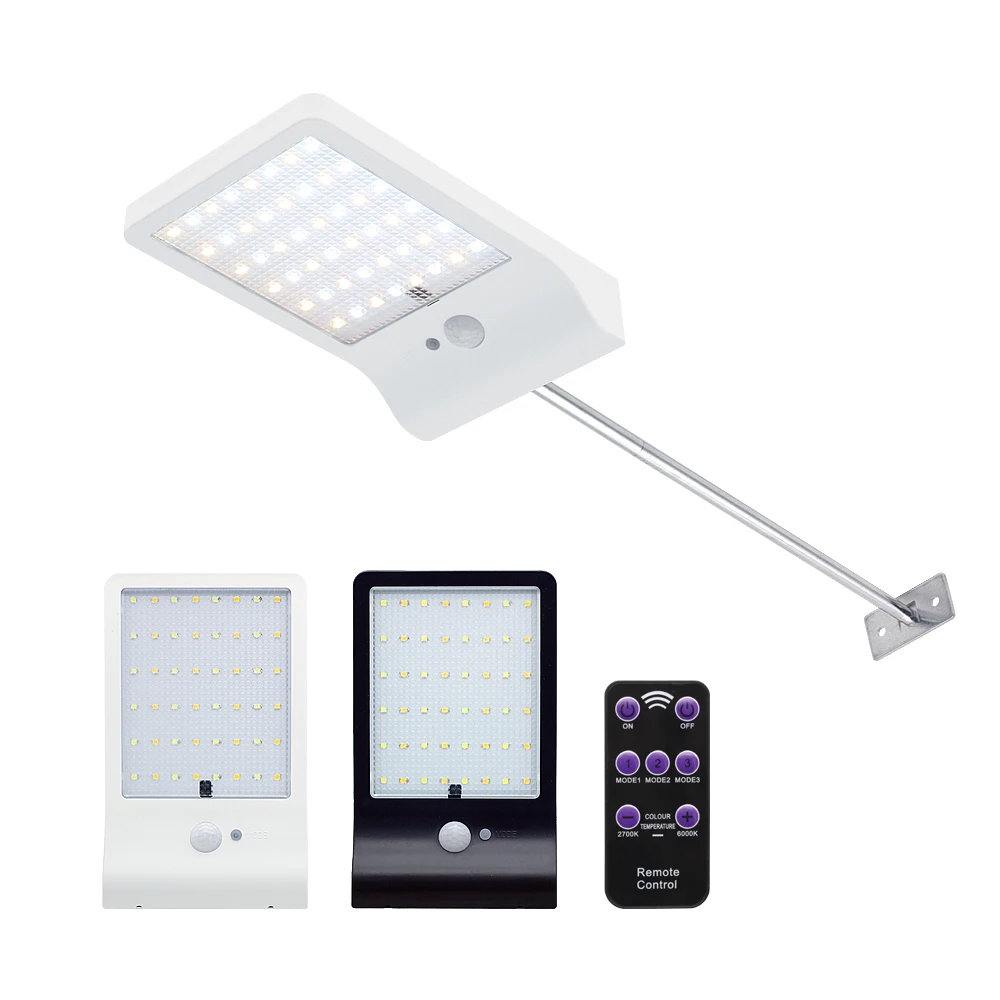 

48 LED Solar Street Lamp with Remote Control PIR Motion Sensor Dimmable Wall Lights 3 Modes Waterproof Outdoor Garden Yard Lamps