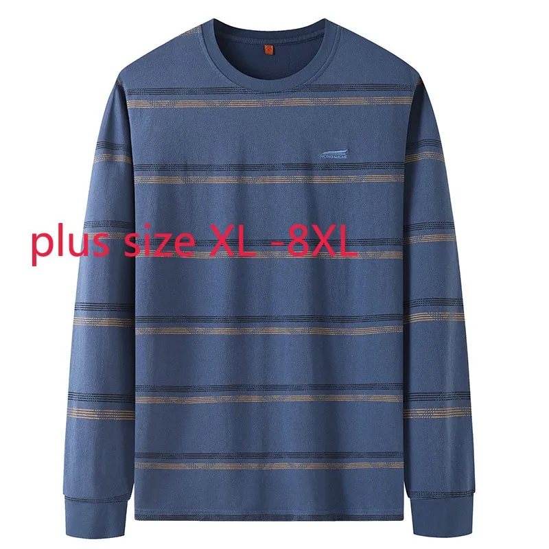 

New Arrival Super Large Young Fashion Striped Long Sleeve Spring And Autumn Knitted O-neck Casual Men T Shirt Plus Size XL-8XL