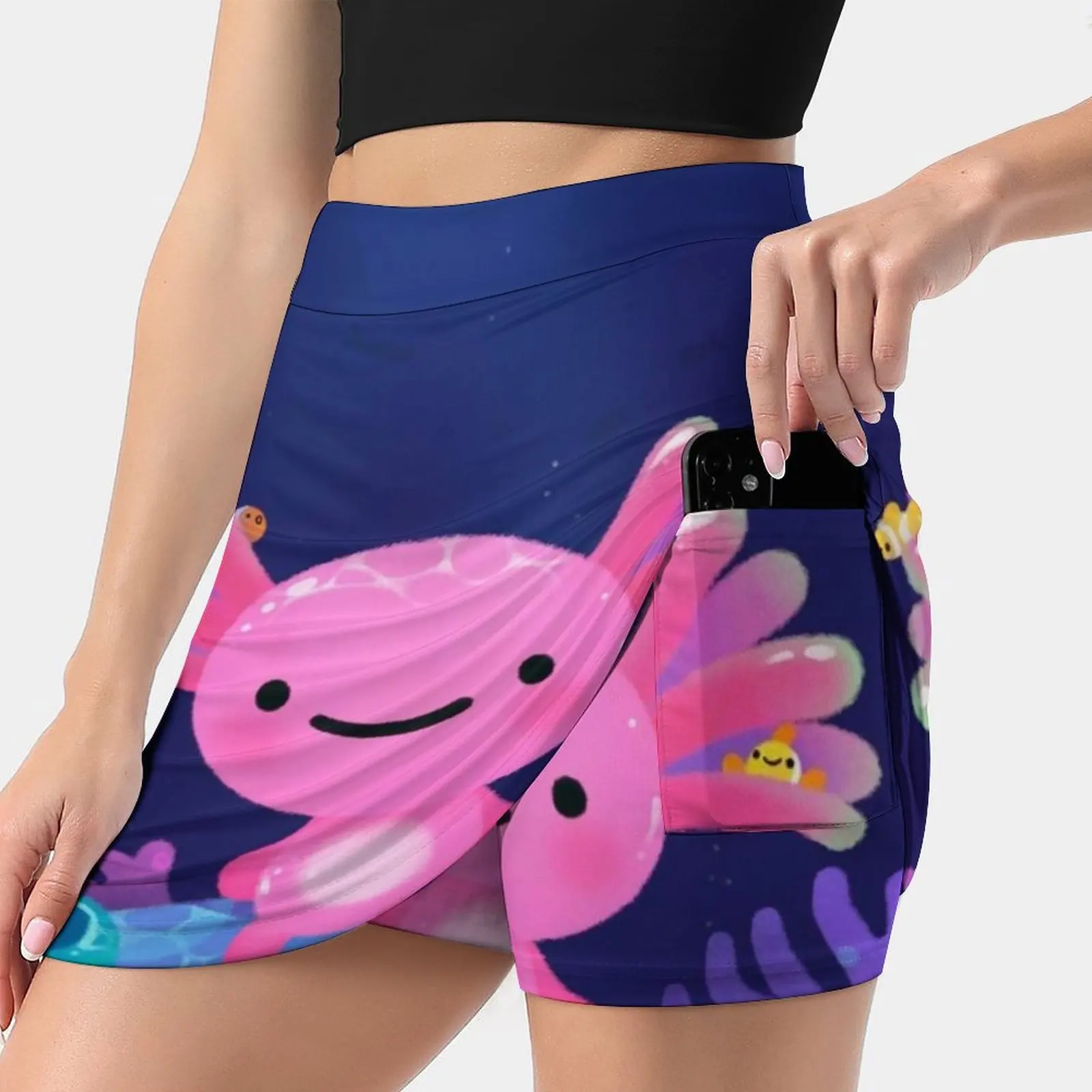 

Коралловая Axolotl Женская юбка со скрытым карманом, теннисная юбка, юбки для гольфа, юбки для бадминтона, юбки для бега, прогулочная юбка корал...