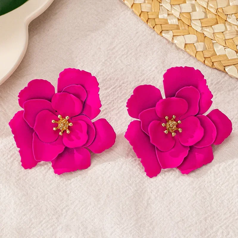 Серьги-гвоздики с цветком для женщин и девочек большой размер красочные