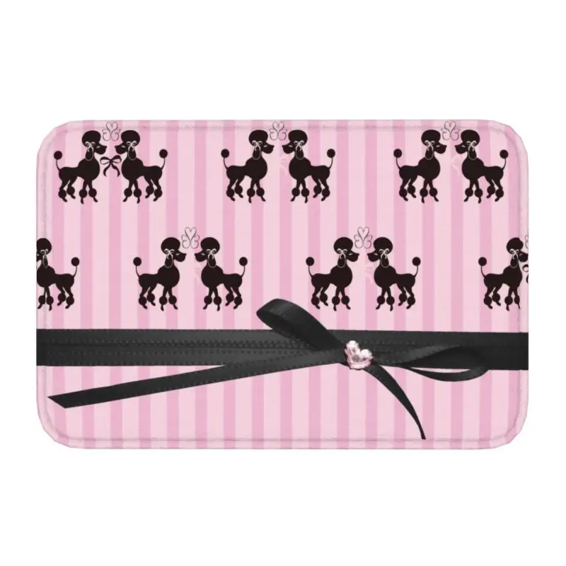 Коврик для входной двери в виде пуделей и розовых сердец противоскользящий