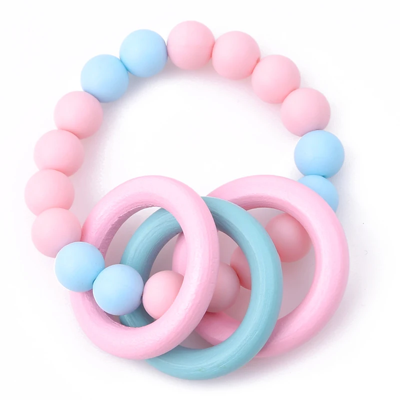 

New Baby Teether Beads Wooden Silicone Natural Organic Bracelet Toys Jewelry Teething Baby Rattles Stroller Accessories Toy