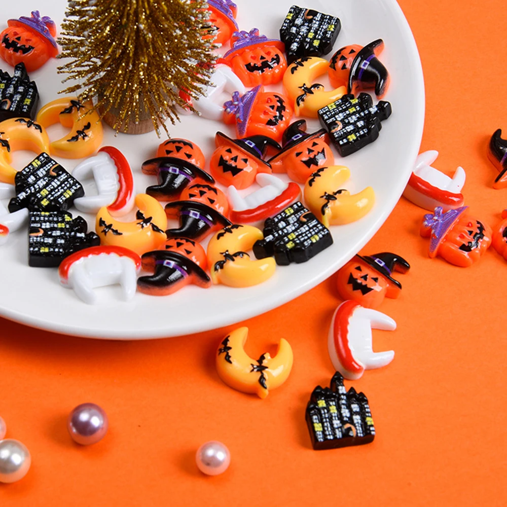 10 шт. новый Хэллоуин летучая мышь луна серии смоляные кабошоны с плоской задней